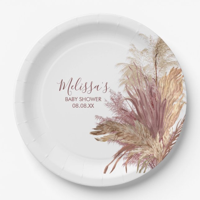 Papier Teller Aquarellfarben Pampas Grass Mauve Pi (Vorderseite)