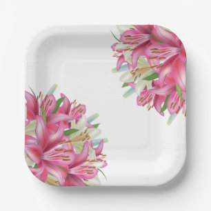 Papier-Teller-Rosa Lilien Pappteller