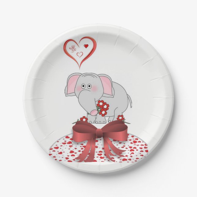 Papier Teller Valentinstag Elefant (Vorderseite)
