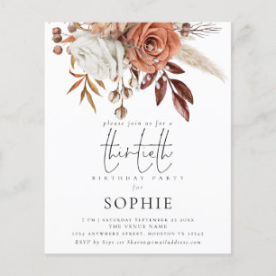 PAPIER Terrakotta-Blumen Schrift 30. Party-Einlad