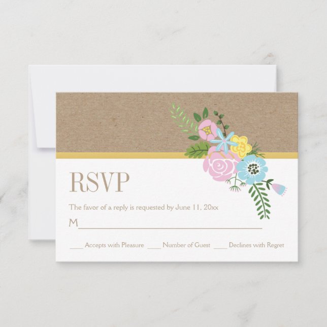 Papier und rosa, Aqua-Blume Hochzeit RSVP Karte (Vorderseite)