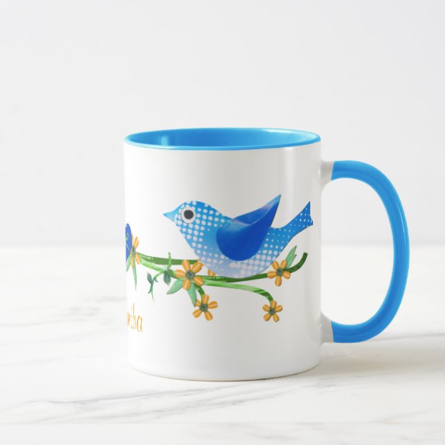 Papier Vögel Individuelle Name Tasse Blau (Rechts)