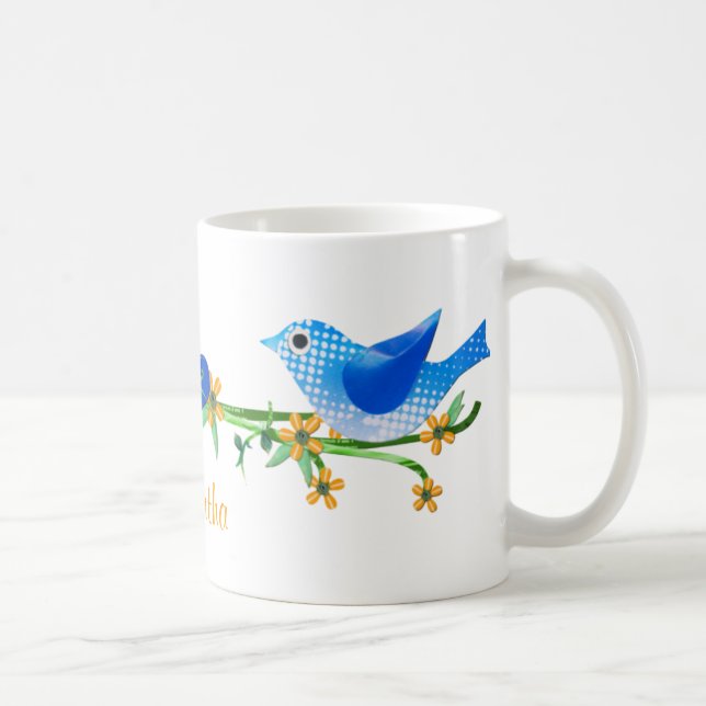 Papier Vögel Individuelle Name Tasse Blau (Rechts)