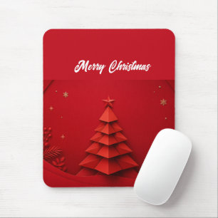 Papier-Weihnachtsbaum auf rotem Hintergrund Mousepad