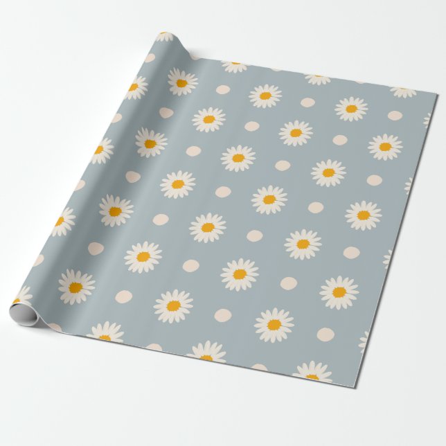 Papier zum Blumenmuster mit weißem Daisy-Muster Geschenkpapier (Ungerollt)