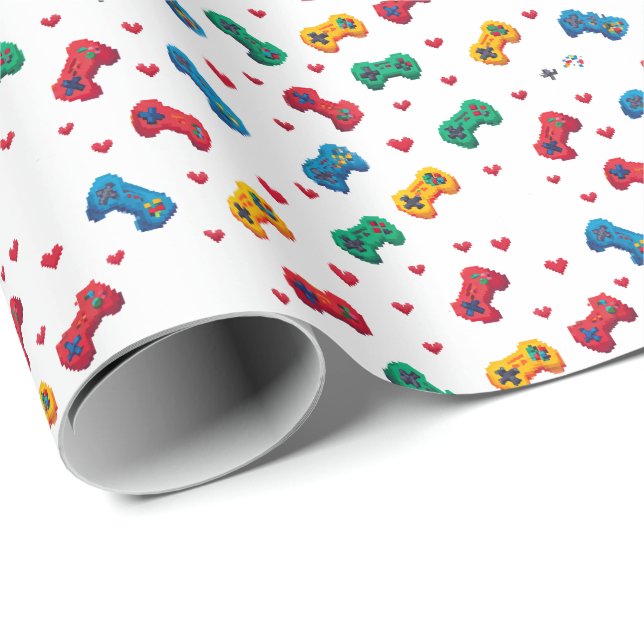 Papier zum Umblättern von Pixel-Herz und Controlle Geschenkpapier (Rolleneckpunkt)