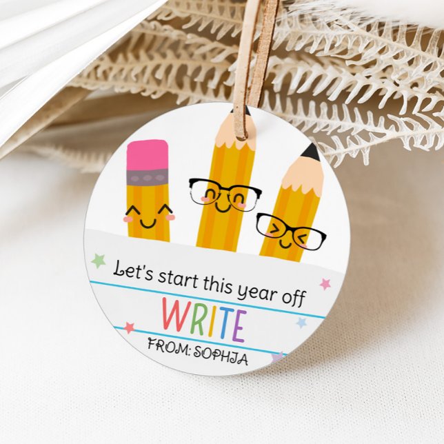 Papier zurück zur Schulrunde Geschenkanhänger (Paper Pencil Back to School Round Favor Tags)