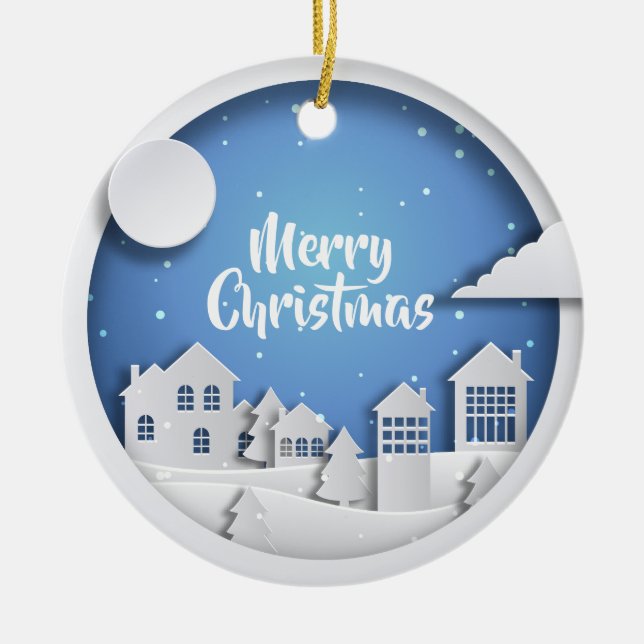 Papierausschnitt-Winter-Szene Keramik Ornament (Vorne)