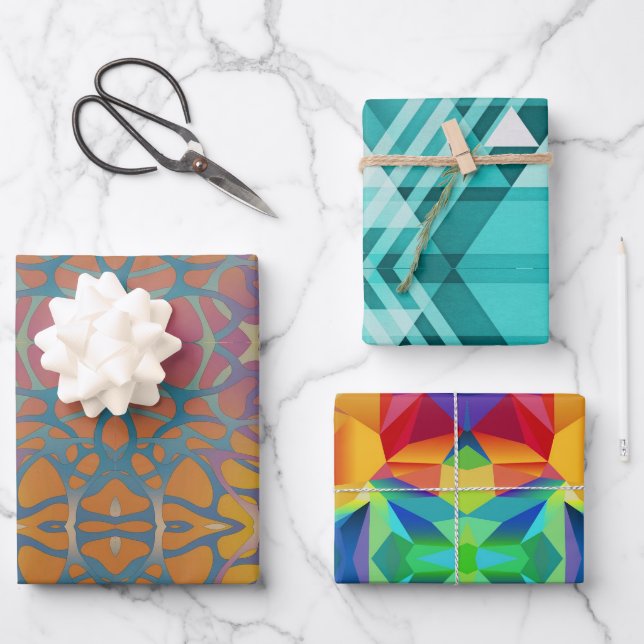 Papierblätter - Abstrakt farbig Geschenkpapier Set (Vorderseite)