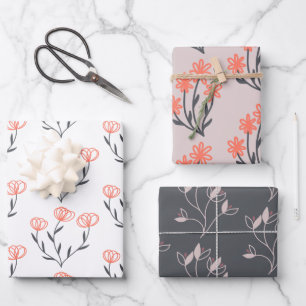 Papierblätter aus orangefarbenem und grauem Flor Geschenkpapier Set
