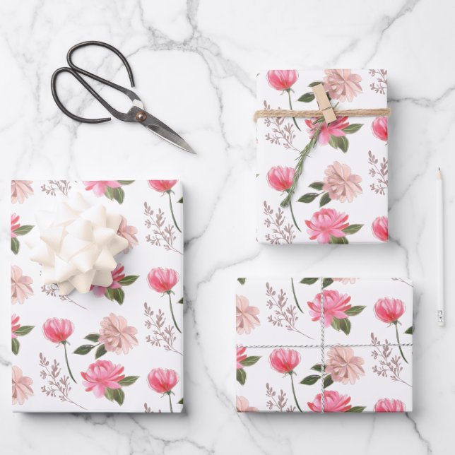 Papierblätter aus rosa Blume Geschenkpapier Set (Vorderseite)
