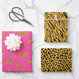 Papierblätter aus rosa und goldenem Leopard Geschenkpapier Set