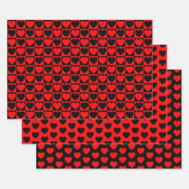 Papierblätter aus rotem und schwarzem Herz Geschenkpapier Set