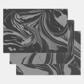 Papierblätter aus schwarzem und grauem Marmor Geschenkpapier Set