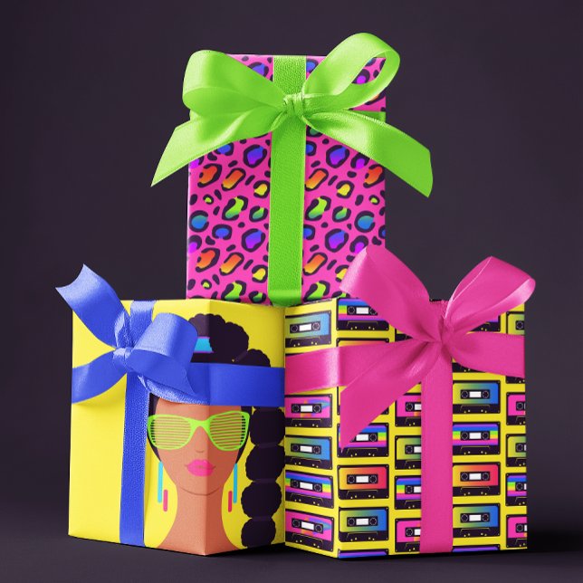 Papierblätter der 1980er Jahre Geschenkpapier Set (Celebrate a special 1980's birthday with these bright colored wrapping paper sheets! )
