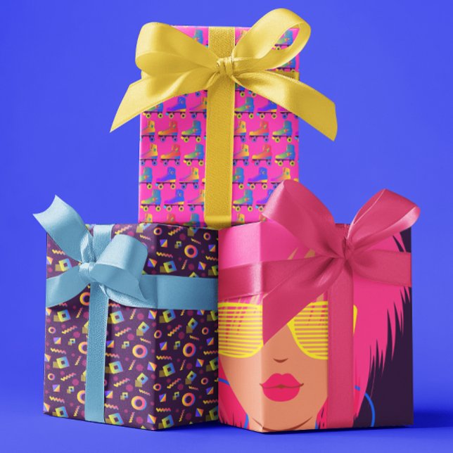Papierblätter der 1980er Jahre Geschenkpapier Set (Celebrate a special 1980's birthday girl with this fun wrapping paper set! )