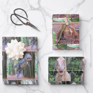 Papierblätter für Dinosaurier - 3 Designs Geschenkpapier Set