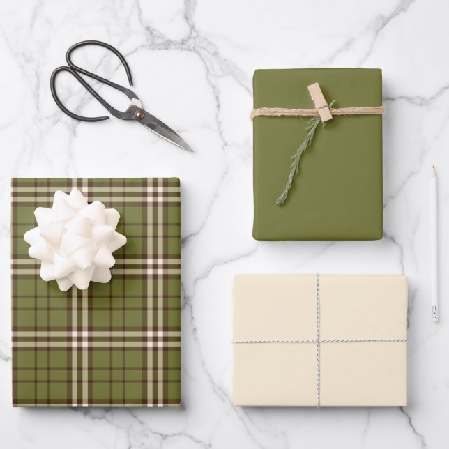 Papierblätter für grüne Tartan Geschenkpapier Set (Vorderseite)