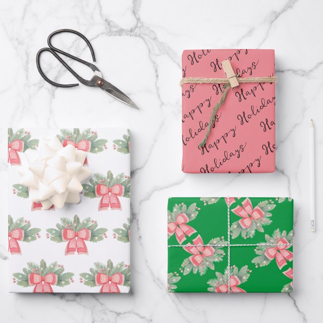 Papierblätter für Holly, Evergreen und Red Bow Geschenkpapier Set (Von Creator hochgeladen)