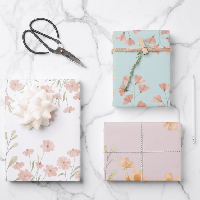 Papierblätter für hübsche Wildblume Geschenkpapier Set (Vorderseite)