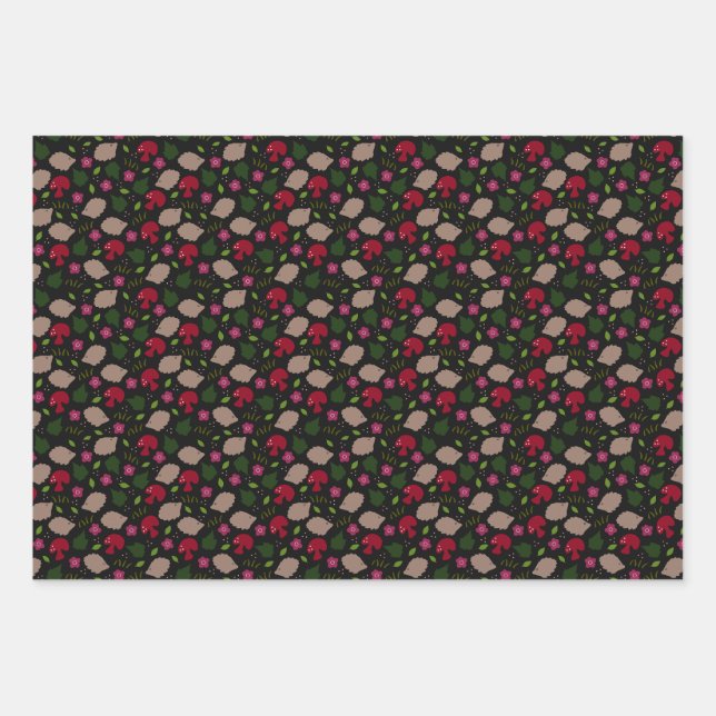 Papierblätter für Igel und Pilze Geschenkpapier Set (Vorderseite 3)