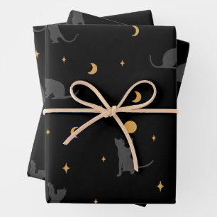 Papierblätter für Katzen und Mond Geschenkpapier Set
