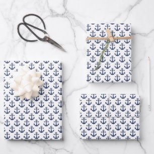 Papierblätter für Navy und White Anchors Geschenkpapier Set