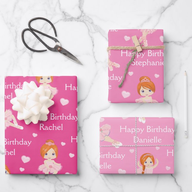 Papierblätter für Red Hair Ballerina Geschenkpapier Set (Vorderseite)