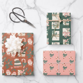 Papierblätter für Rosa und grüne Feiertage Geschenkpapier Set