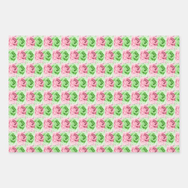 Papierblätter für rosa und grüne Rose Geschenkpapier Set (Vorderseite)