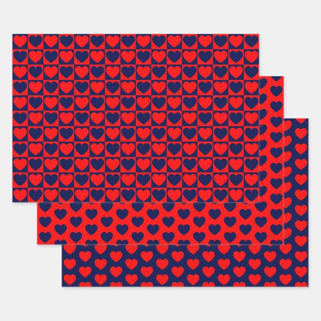 Papierblätter für Rot- und Navy-Blauer Herz Geschenkpapier Set (Set)