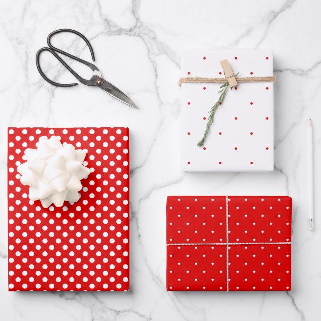 Papierblätter für rote und weiße Polka-Dots Geschenkpapier Set (Vorderseite)