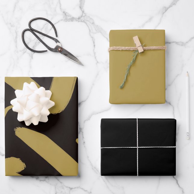 Papierblätter für schwarze und goldene Streifen Geschenkpapier Set (Vorderseite)