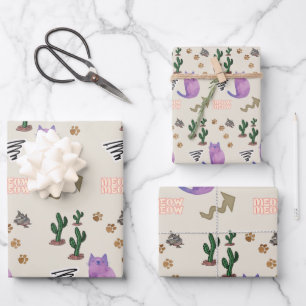 Papierblätter Katzenfisch Kakteen Meow Geschenkpapier Set