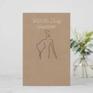 Papierblätter mit dem Spiel "Skizze das Kleid".