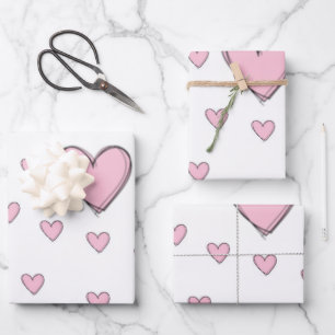 Papierblätter umhüllen Valentins rosa Herzen Geschenkpapier Set