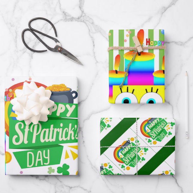 Papierblätter zum Geburtstag von St. Patrick Geschenkpapier Set (Vorderseite)