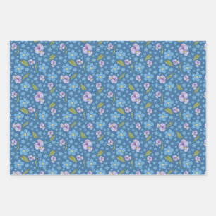 Papierblätter zum Vergessen-Me-Not- und Pansy-Umh Geschenkpapier Set