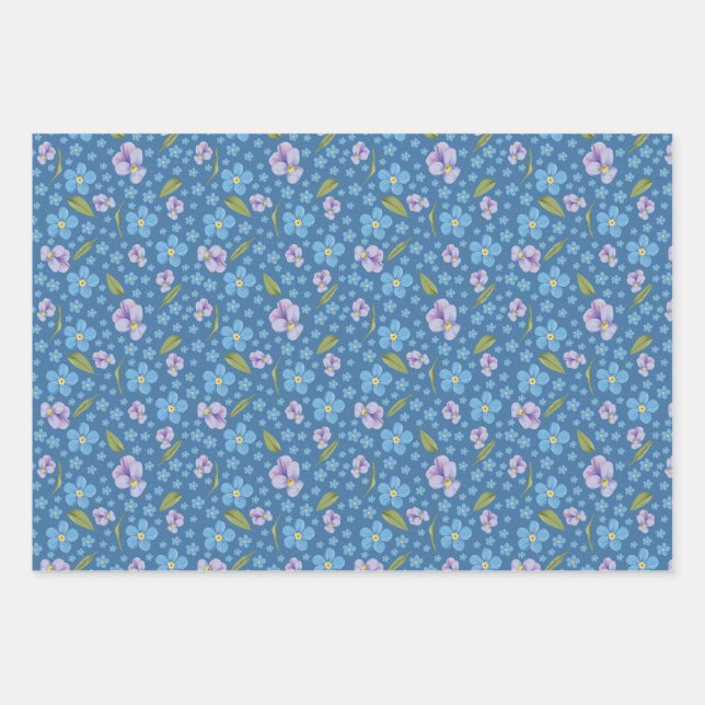 Papierblätter zum Vergessen-Me-Not- und Pansy-Umhü Geschenkpapier Set (Vorderseite 2)