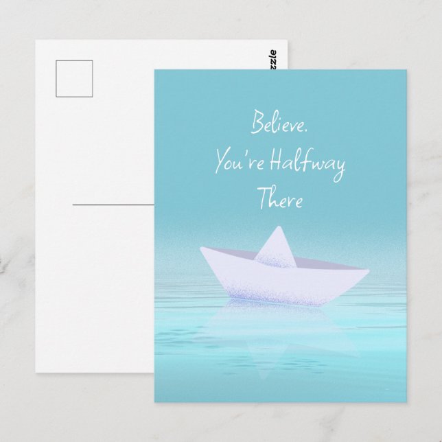 Papierboot auf blauem Ozean Postkarte (Vorne/Hinten)