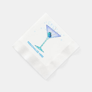 PAPIERCOCKTAIL-NAPKINS, BLAUE MARTINI-DESIGN SERVIETTE