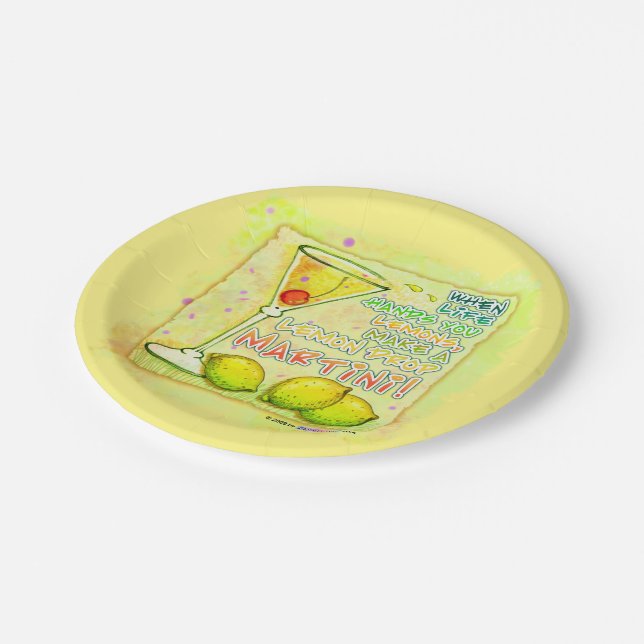PAPIERcocktail-TELLER - ZITRONEN-TROPFEN MARTINI Pappteller (Schrägansicht)