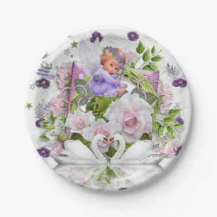 Papiere Teller, Lila Baby Angel Floral Blume Pappteller