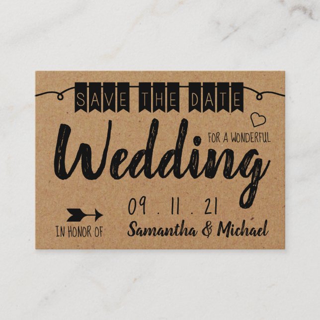 Papiereffekt Vintager Kraft, Save the Date Begleitkarte (Vorderseite)