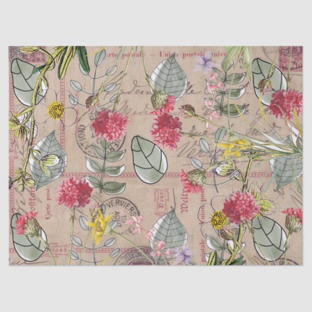 Papierentpackung - Blumenmuster-Blätter Postkarte Seidenpapier (Vorderseite)