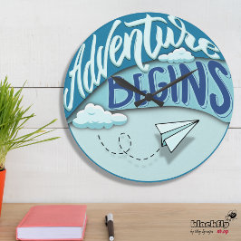 Papierflugzeug | Abenteuer beginnt Große Wanduhr