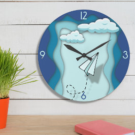 Papierflugzeug | Fahrt beginnt mit einem Single Große Wanduhr