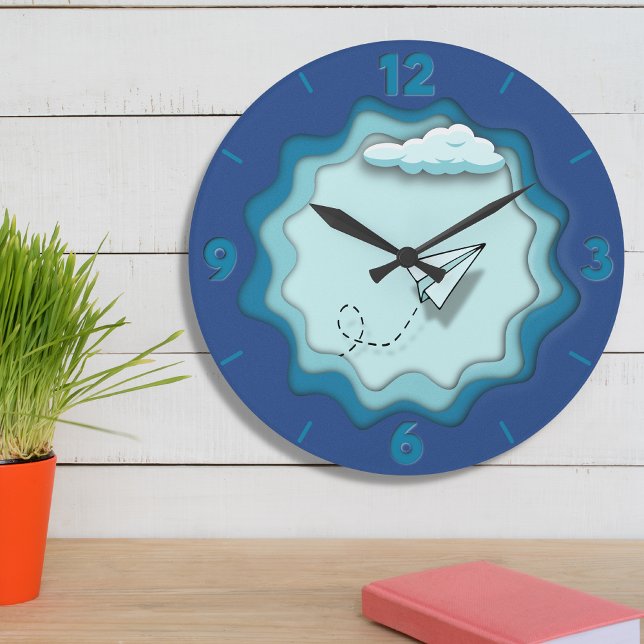 Papierflugzeug | Fahrt beginnt mit einem Single Große Wanduhr (Von Creator hochgeladen)