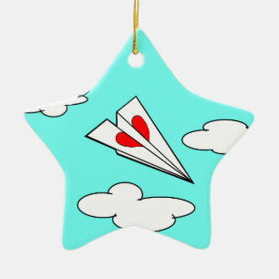 Papierflugzeug mit Herzen Keramikornament