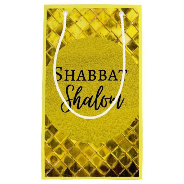 Papiergeschenk Beutel Shabbat Shalom Gelb Design Kleine Geschenktüte (Vorderseite)